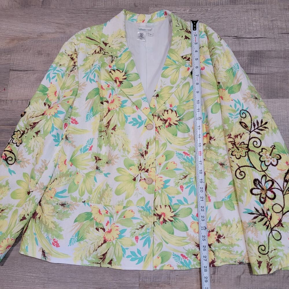 Coldwater Creek Plus Size 3X Linen Blend Floral Blazer Jacket Embroidered - Picture 5 of 8
